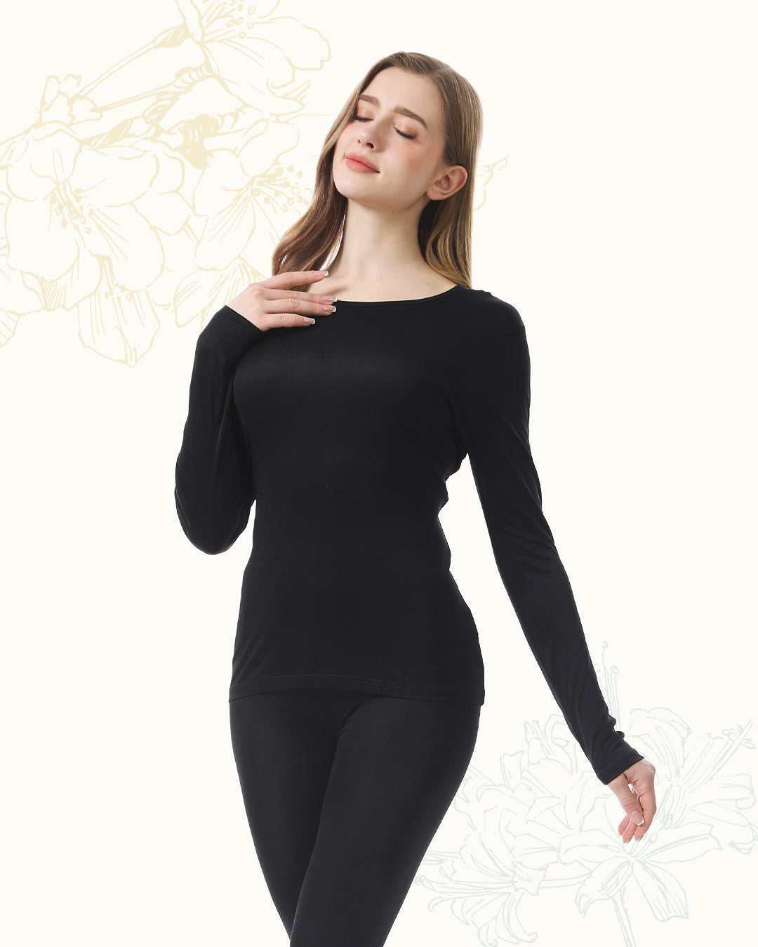 Women's Pure Silk Long Sleeve Round Neck Top
