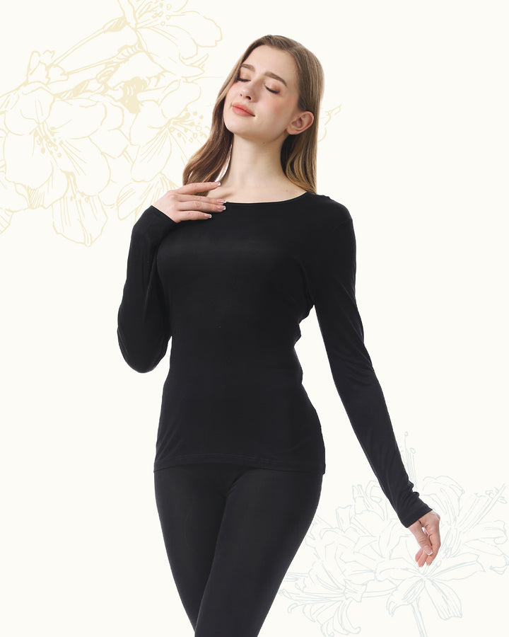 Women's Pure Silk Long Sleeve Round Neck Top
