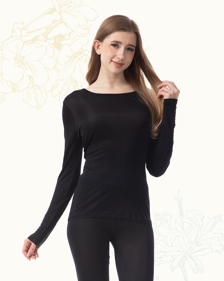 Women's Pure Silk Long Sleeve Round Neck Top